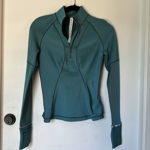 Lululemon Two-Tone Ribbed Running Half Zip teal size 4 - Picture 2 of 7
